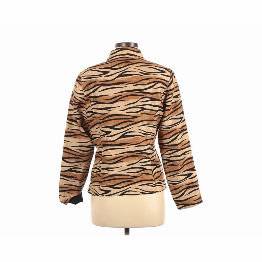 SilkLand Tan and Black Zebra Print Bomber Jacket - Picture 2 of 2